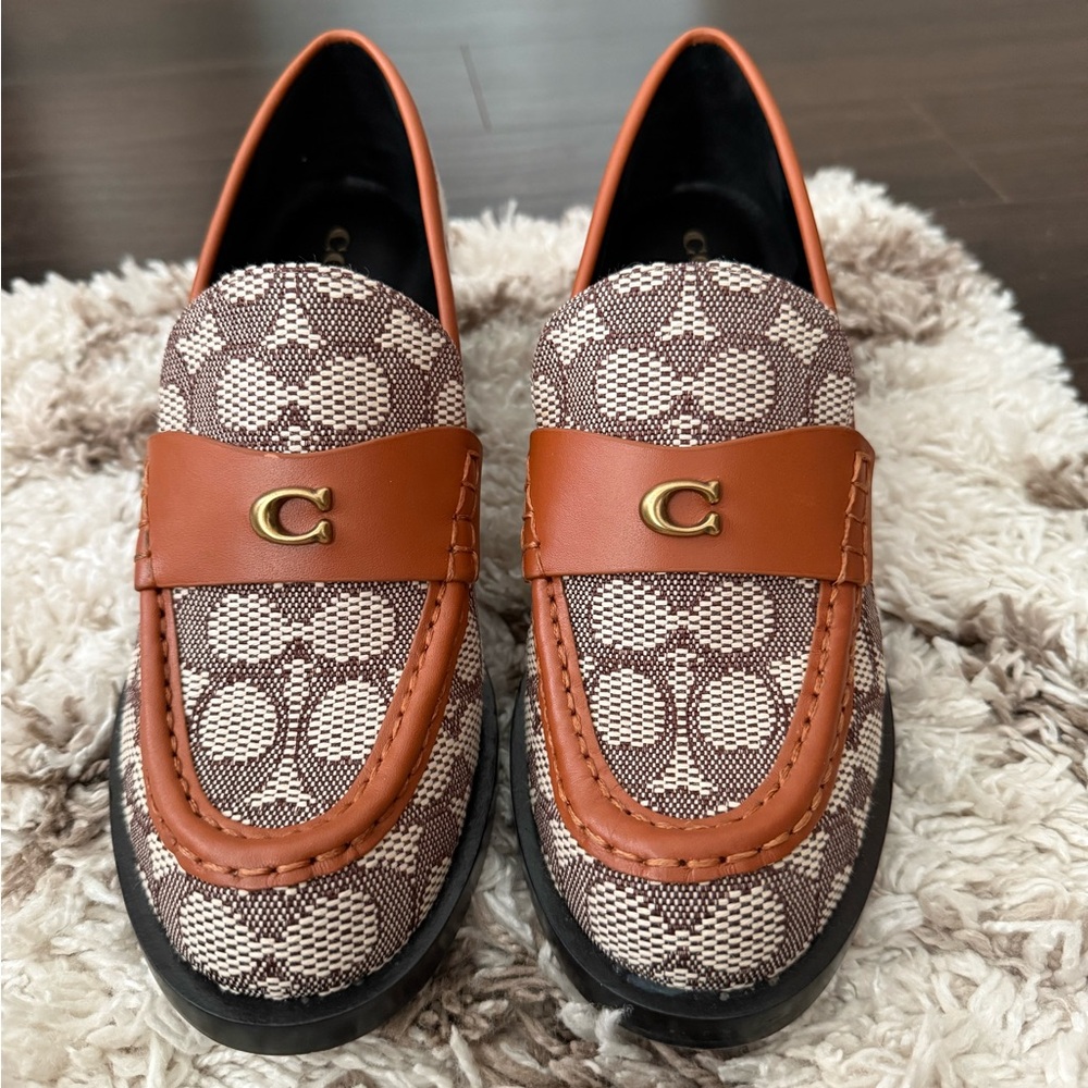 Coach Brown and Tan Flats with Signature Pattern